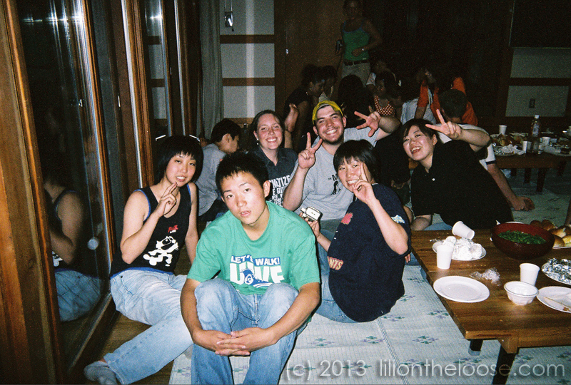 Group of exchange students camping in Japan