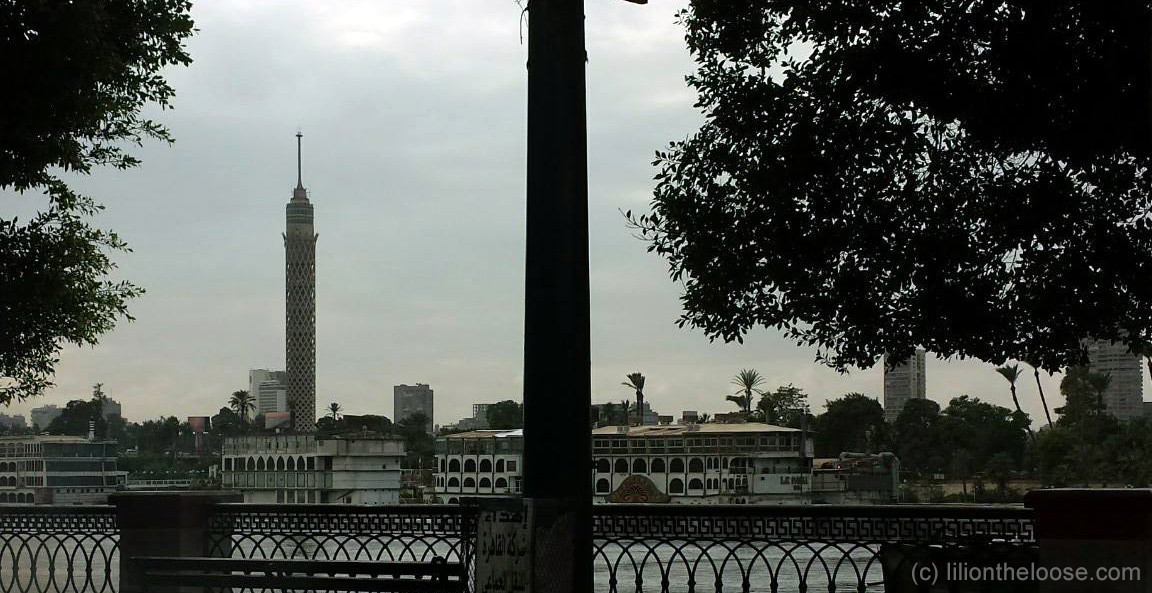 Crossing the nile with the Cairo Tower in the distance.