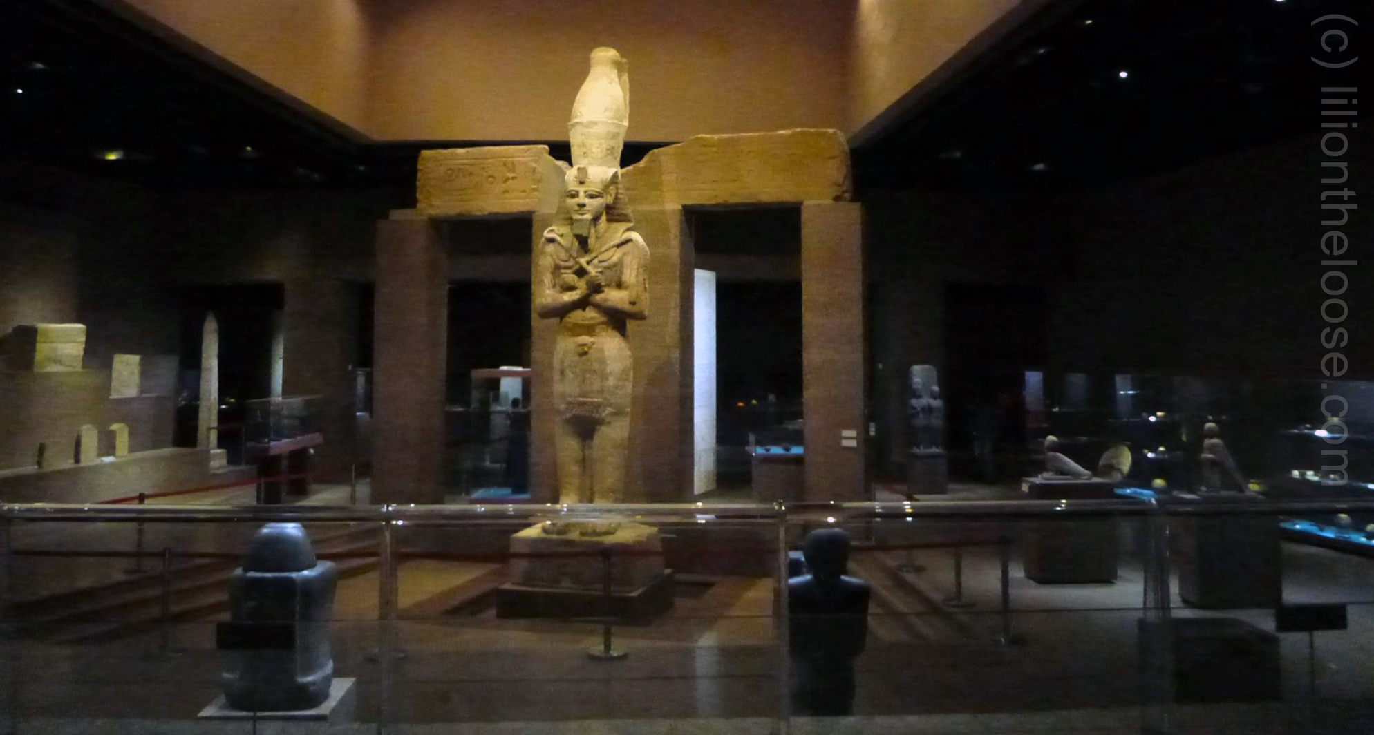 Ramses II statue from the Temple of Gerf Hussein surveys the main exhibition hall.